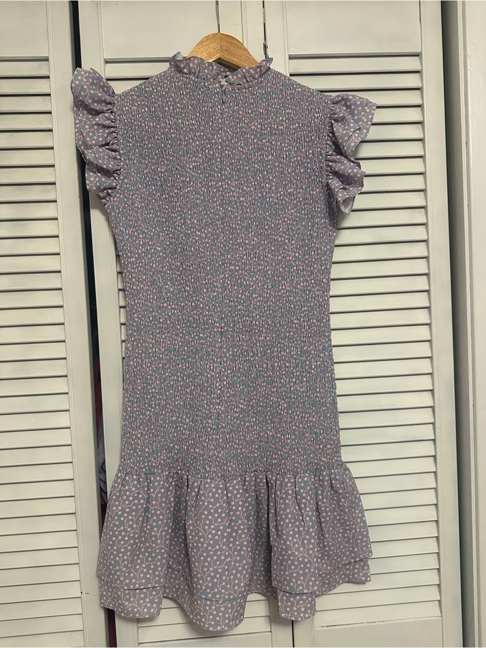 French Connection Smocked Ruffle Sleeve Mini Dress in Lavender Pink